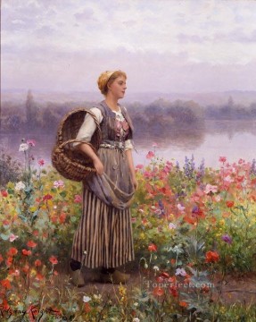 Daniel Ridgway Knight Painting - The flower girl countrywoman Daniel Ridgway Knight